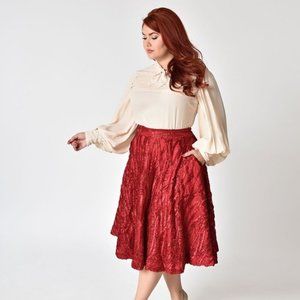 Janie Bryant X Unique Vintage Red Ribbon Lace Swing Skirt 3XL NWT